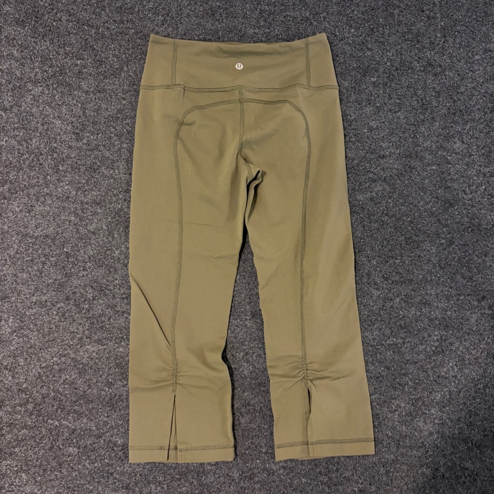 Lululemon Olive Green Cropped Ruched Leggings Size 4 Yoga Pants